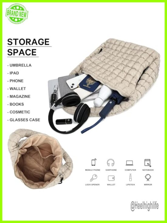 Yaoyar Quilted Puffer Tote Bag Purse Puffy Crossbody  Quilted Puffer Travel Tote Bag, Lightweight Carryall Shoulder Crossbody Bag